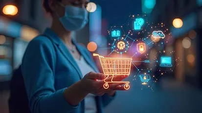 Person in mask, with graphic element of a shopping cart