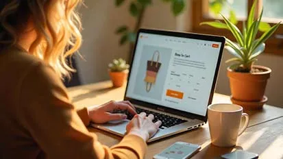 Lady shopping online on a laptop